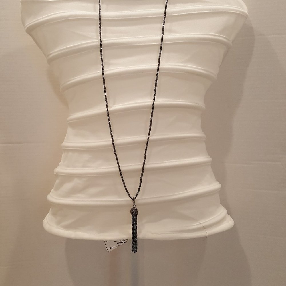 black beaded tassel necklace LONG 30"